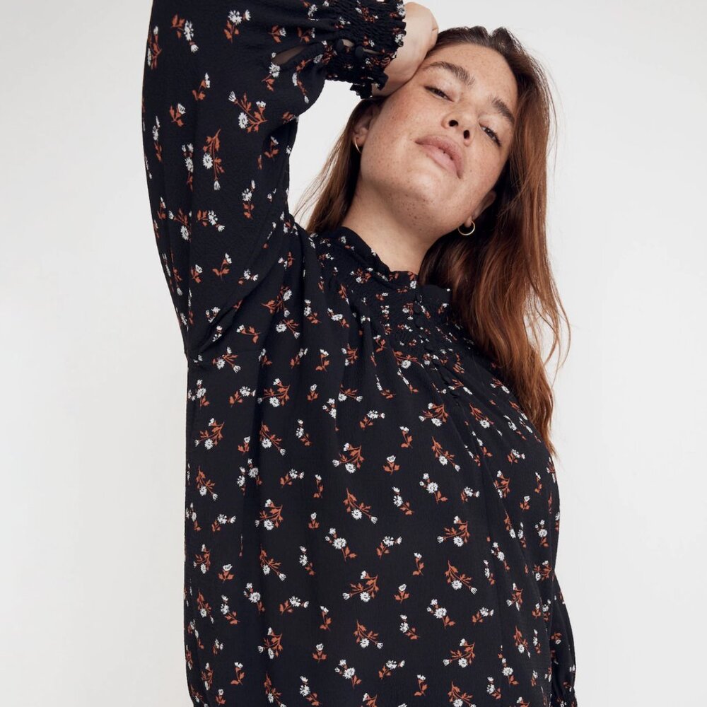 Madewell Embroidered Smockneck Top in Tossed Floral Size 3X